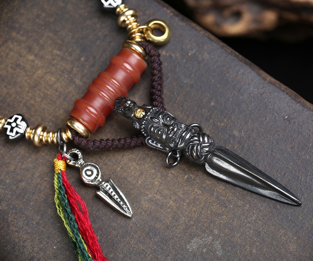 Old Iron Pestle Xiangmo & Red Agate & Green Agate Necklace - 4