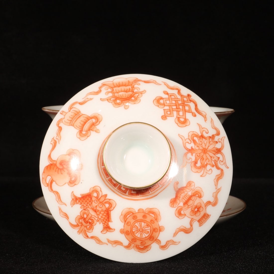 A Pair Iron Red Glaze Dragon Phoenix Design Porcelain Teabowl - 7