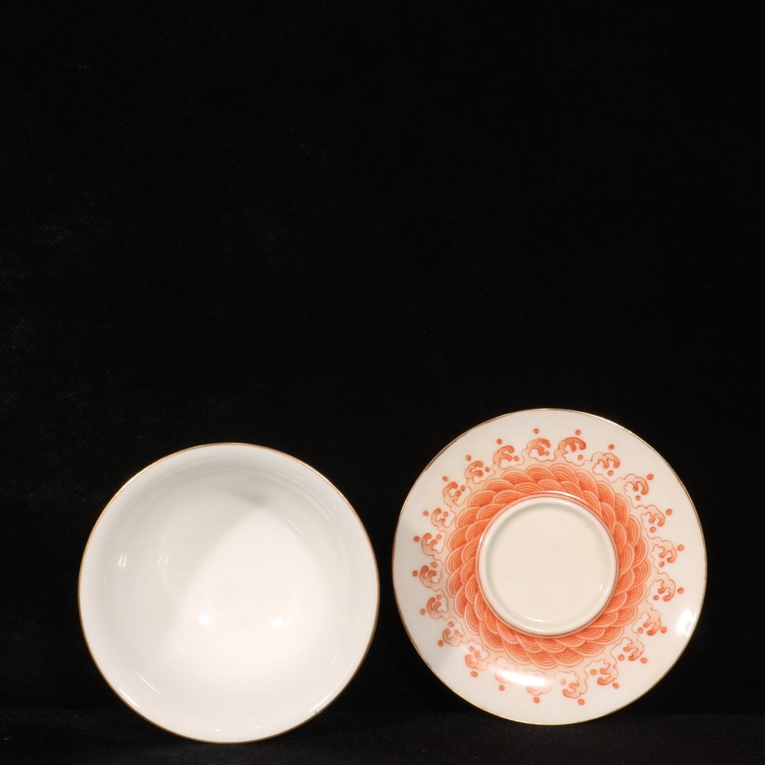 A Pair Iron Red Glaze Dragon Phoenix Design Porcelain Teabowl - 8