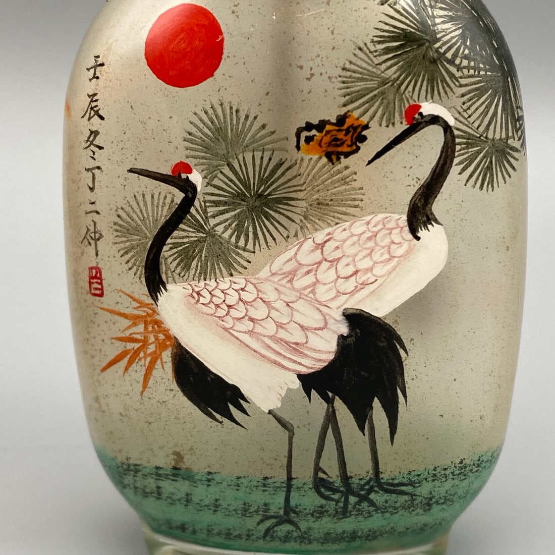 Old Peking Glass Inside Painting Crane Snuff Bottle - 3
