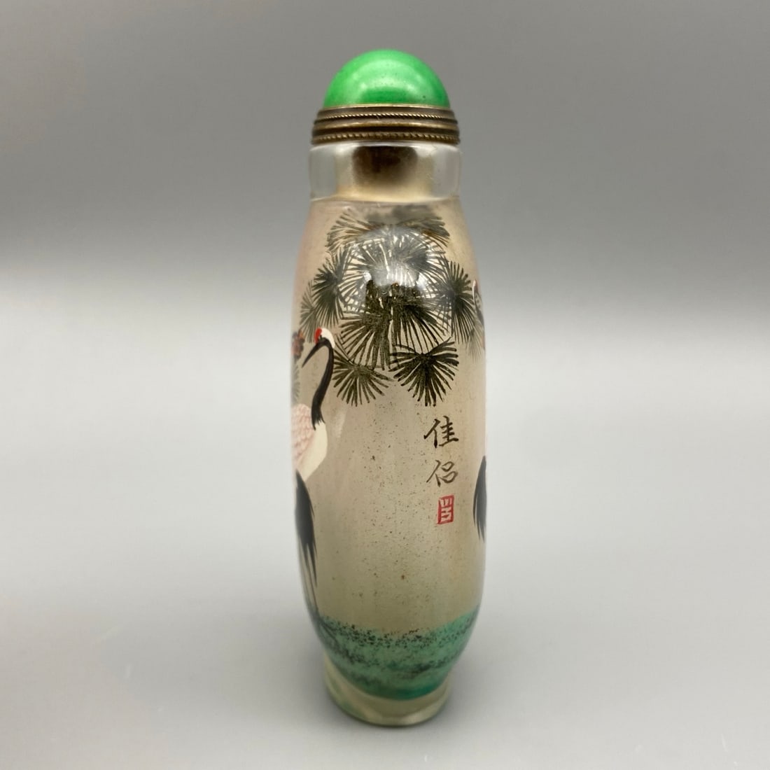 Old Peking Glass Inside Painting Crane Snuff Bottle - 4