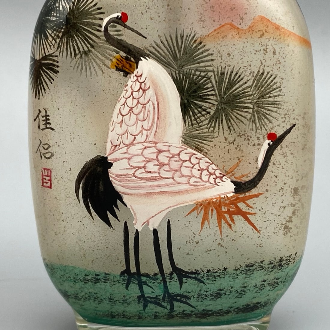 Old Peking Glass Inside Painting Crane Snuff Bottle - 7