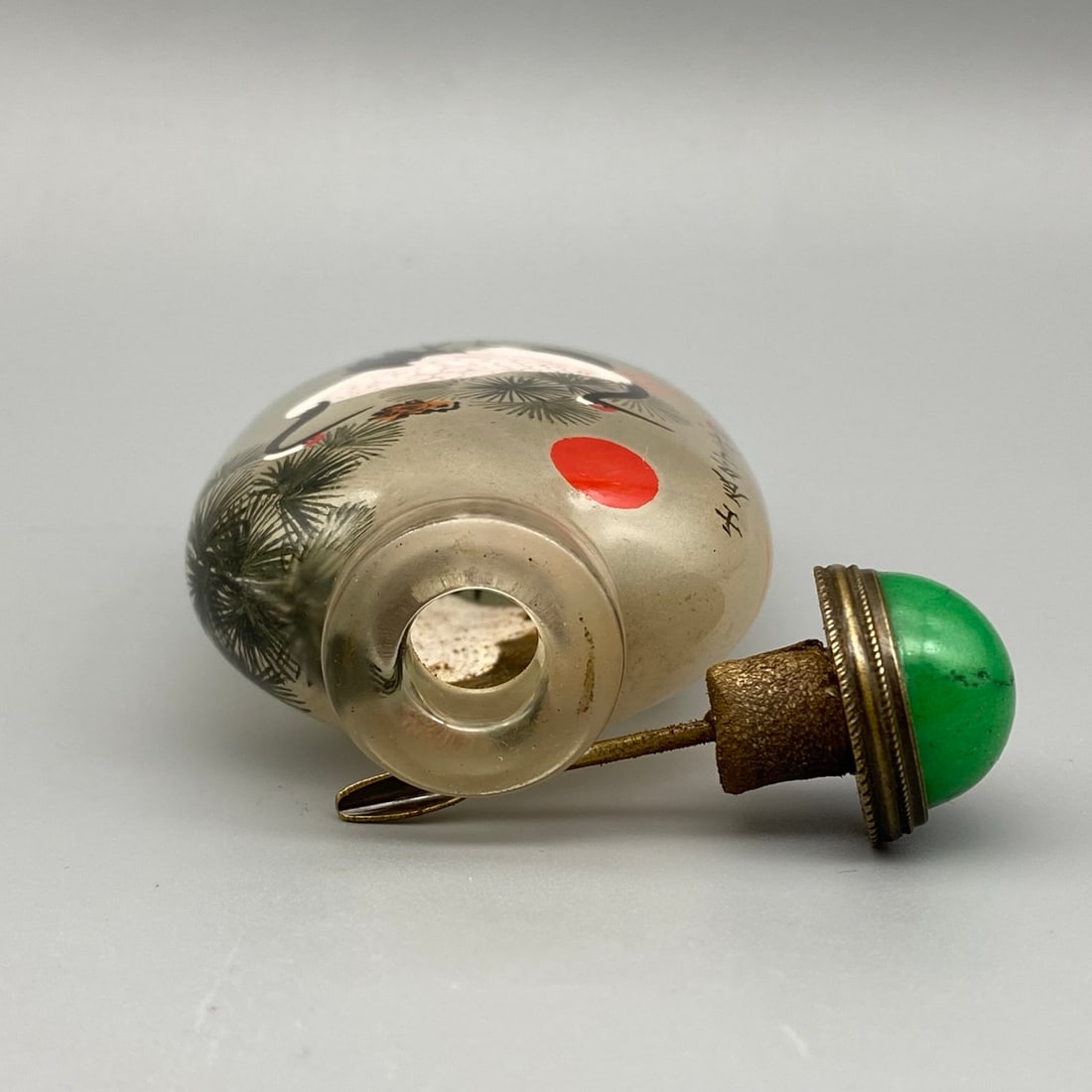 Old Peking Glass Inside Painting Crane Snuff Bottle - 8