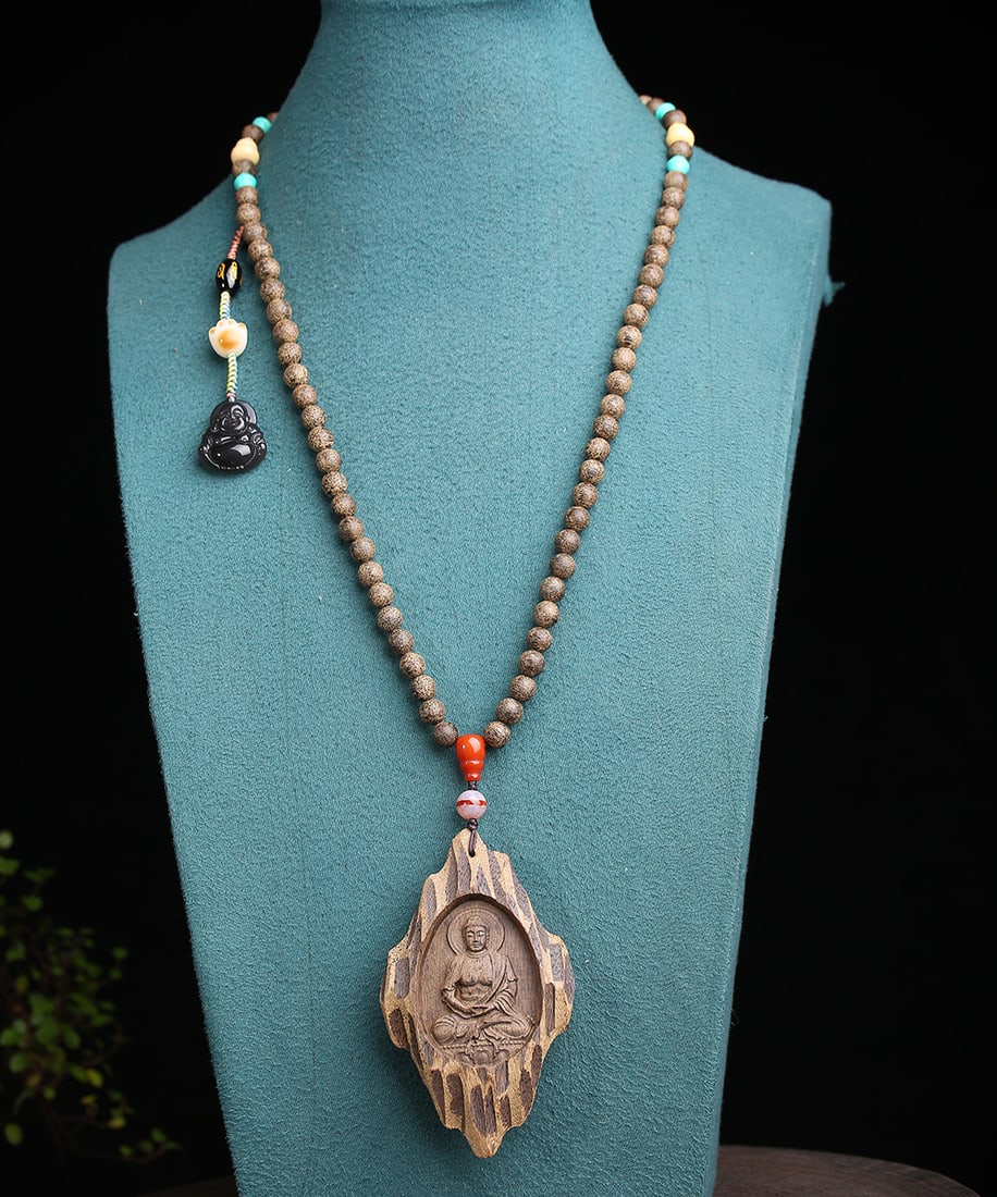Old Chenxiang Wood Buddha Pendant & Necklace - 6