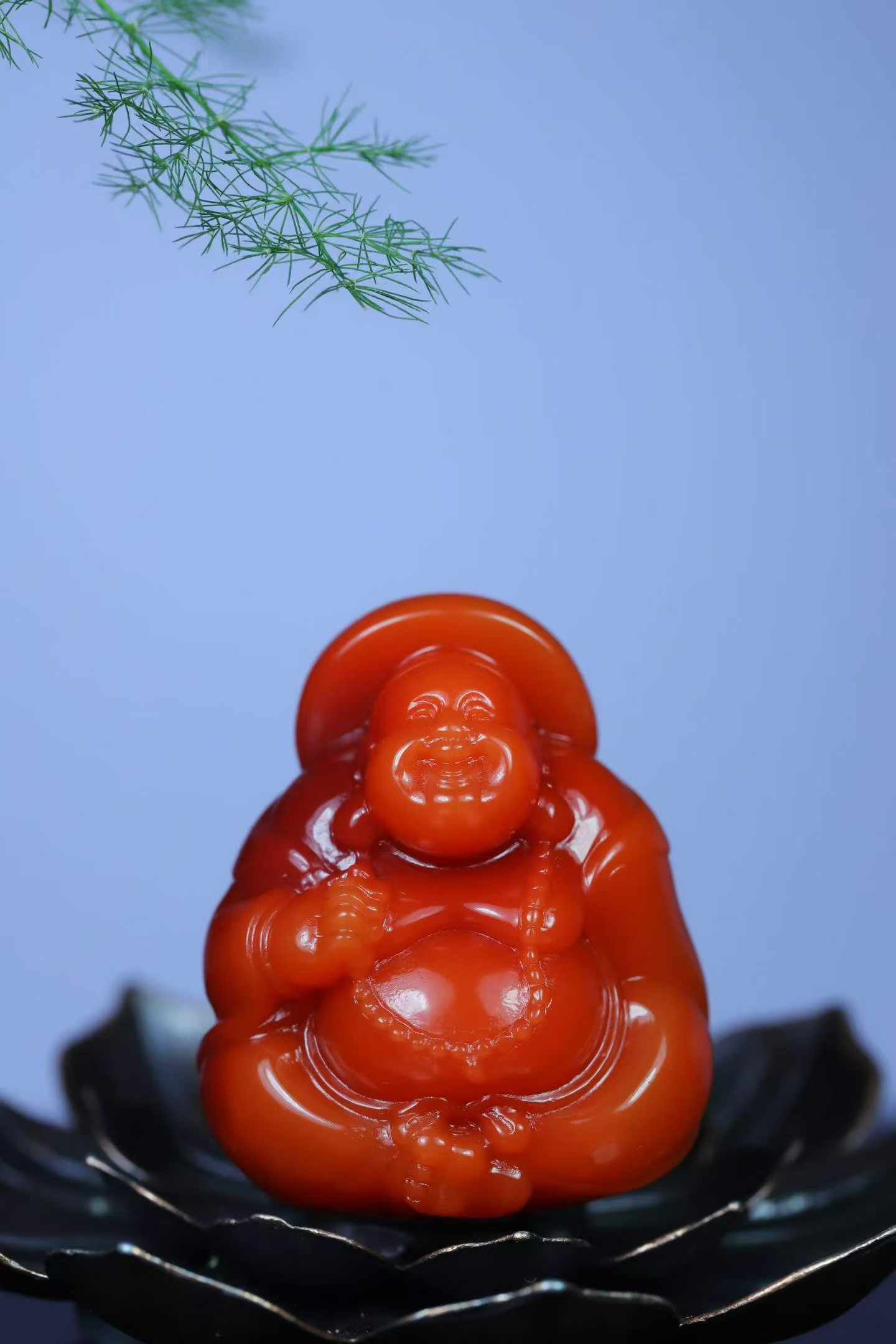 Nanhong Agate Hand Carved Laughing Buddha Pendant with Certificate: Title: Nanhong Agate Hand Carved Laughing Buddha Pendant with Certificate Origin: Chinese Date/Period: After2026 Materials: Nanhong Agate Dimensions: 28.8x23.6x17(mm) 1.13x0.93x0.67(inches) Weight 0.0