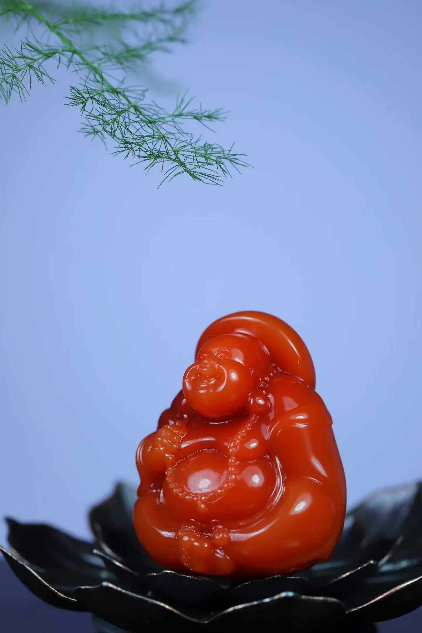 Nanhong Agate Hand Carved Laughing Buddha Pendant with Certificate - 2