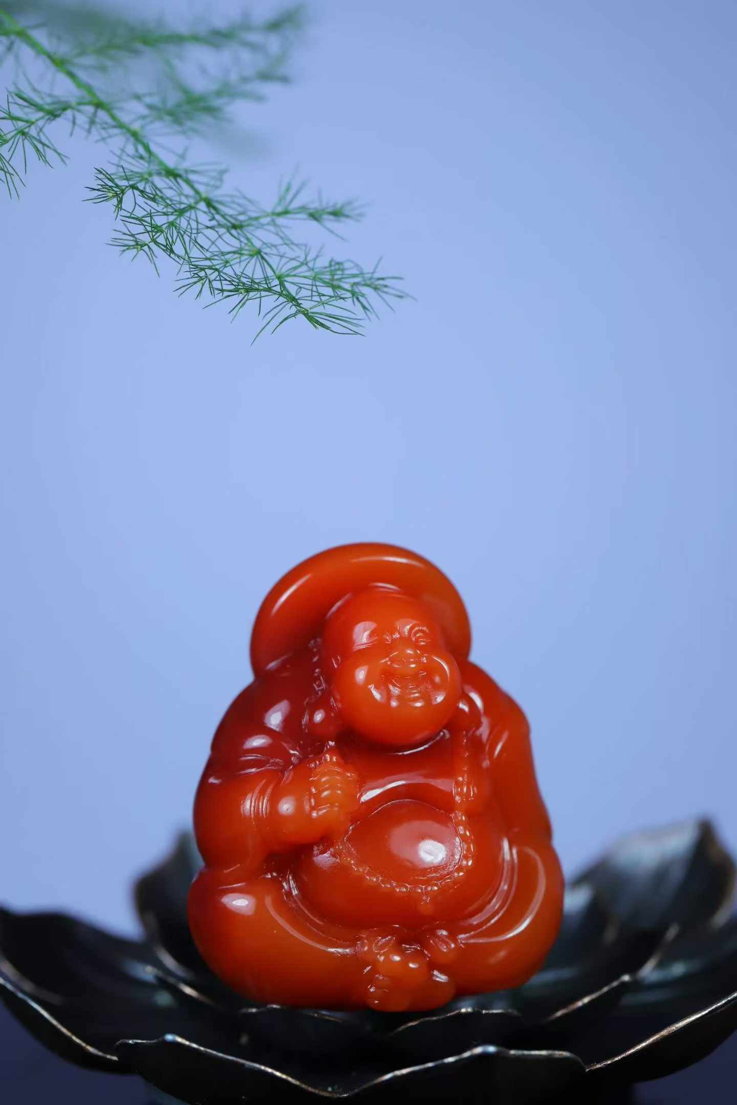 Nanhong Agate Hand Carved Laughing Buddha Pendant with Certificate - 3
