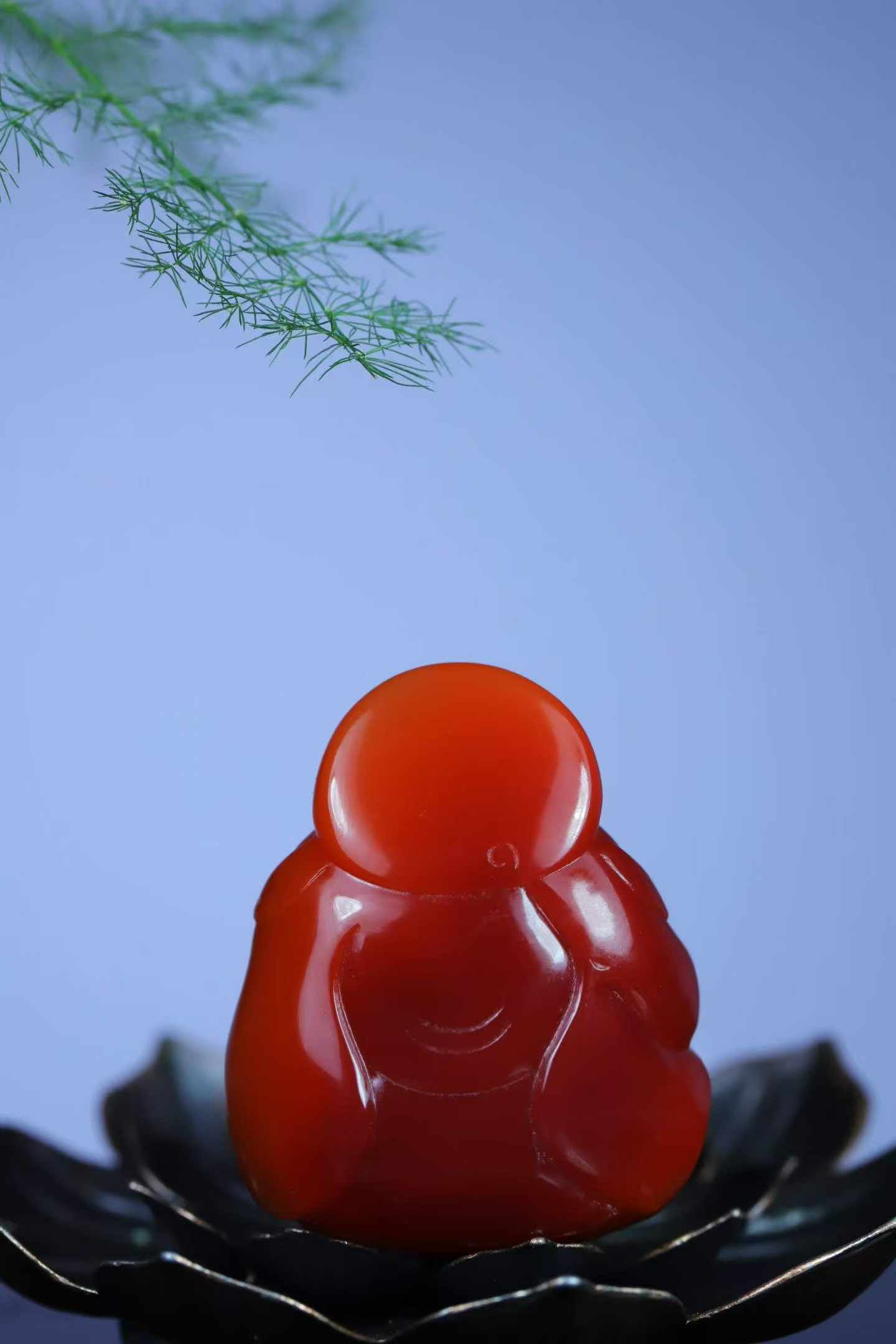 Nanhong Agate Hand Carved Laughing Buddha Pendant with Certificate - 5