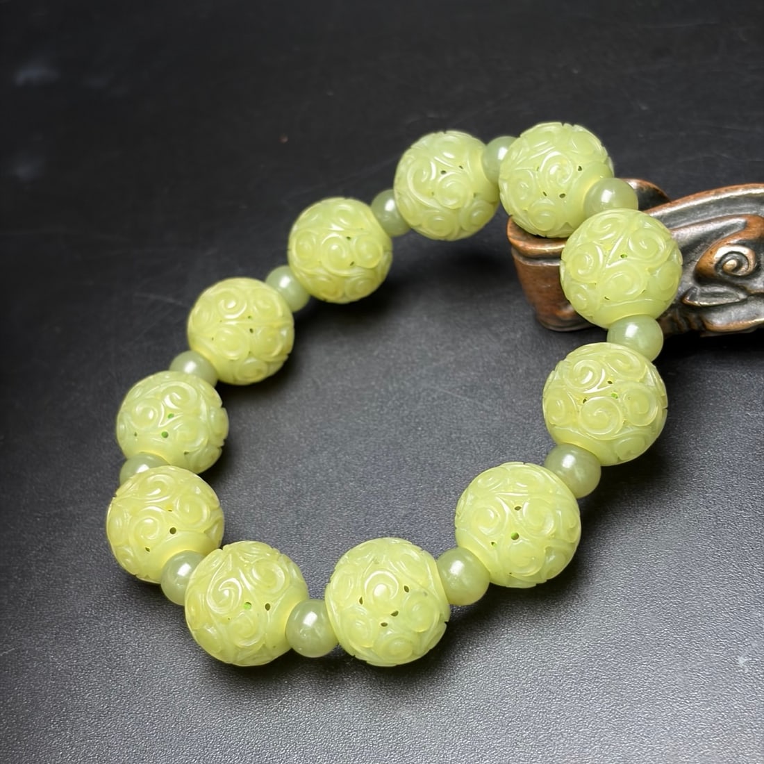 Openwork Hetian Jade Beads Bracelet - 3
