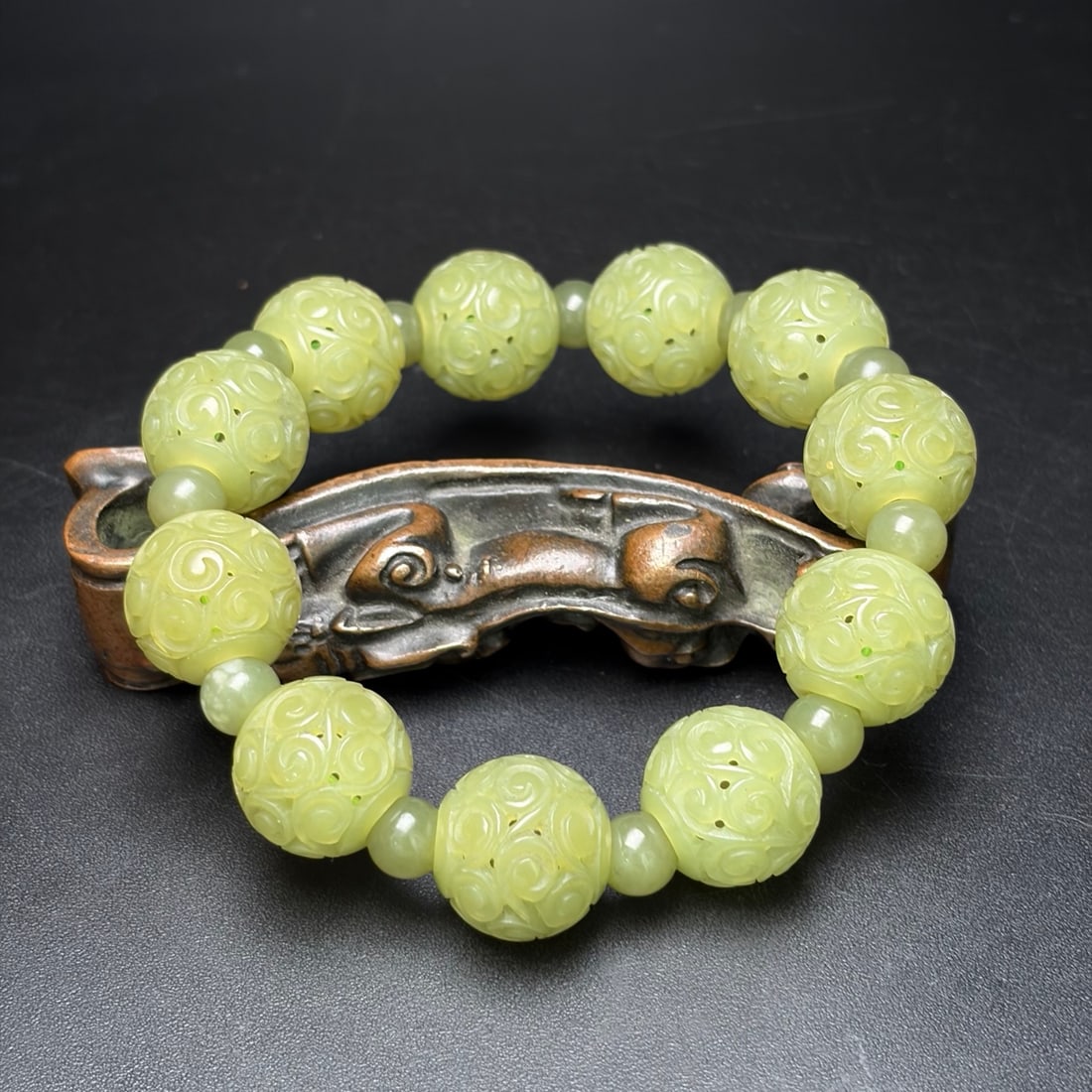 Openwork Hetian Jade Beads Bracelet - 4