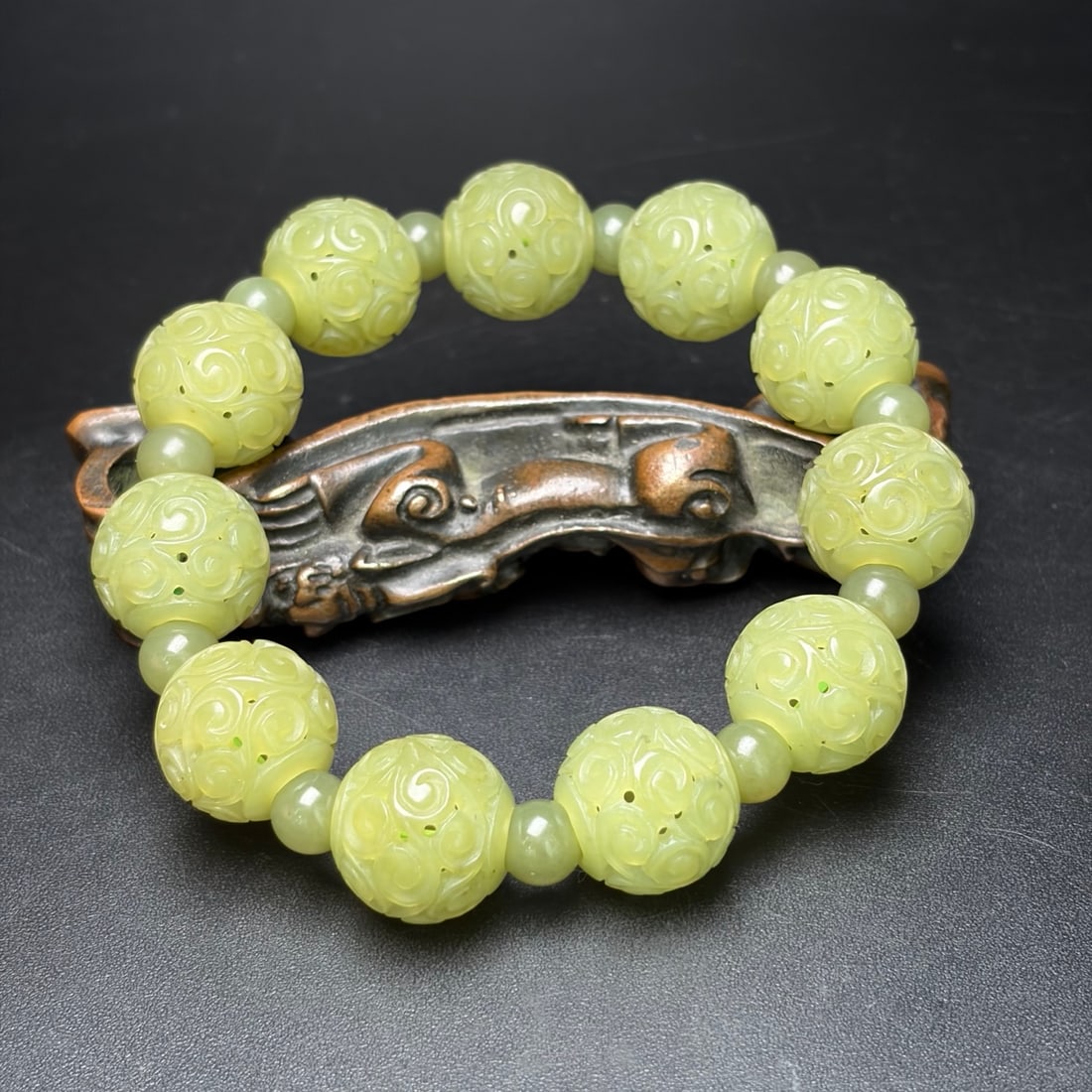 Openwork Hetian Jade Beads Bracelet - 5