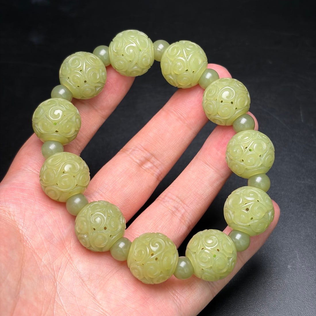 Openwork Hetian Jade Beads Bracelet - 7