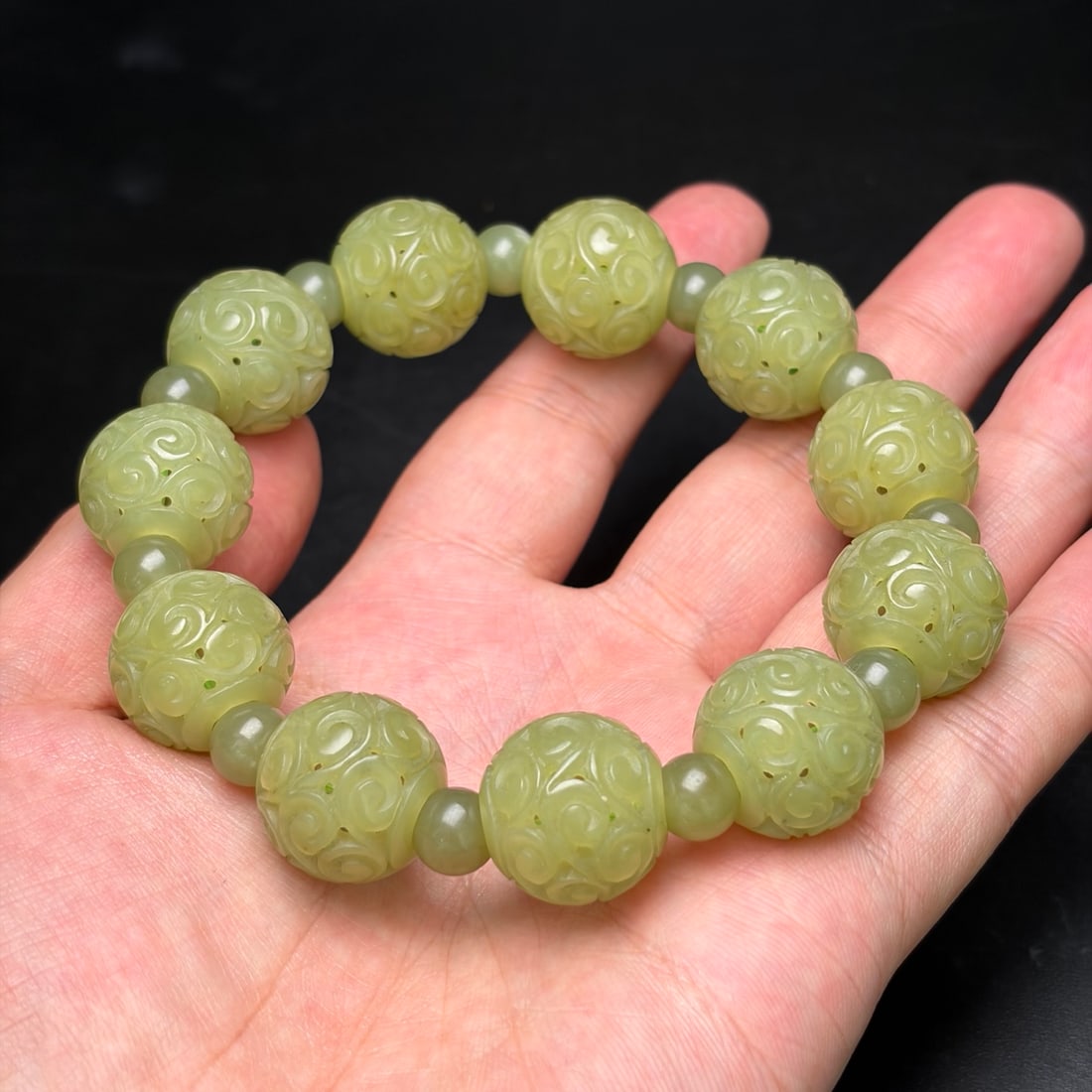 Openwork Hetian Jade Beads Bracelet - 8