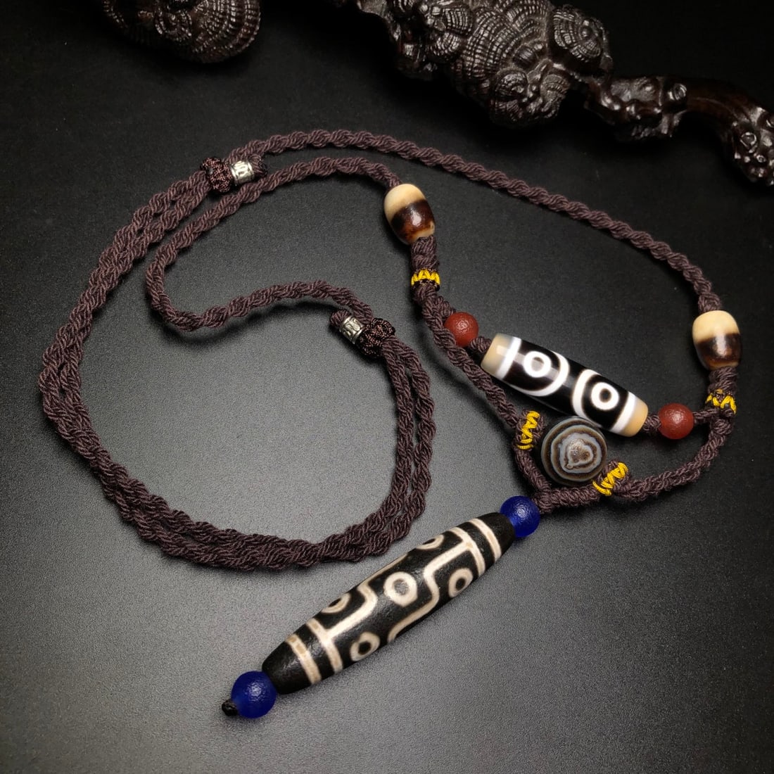 Old Tibetan Nine Eyes & Three Eyes DZI Agate Necklace - 2