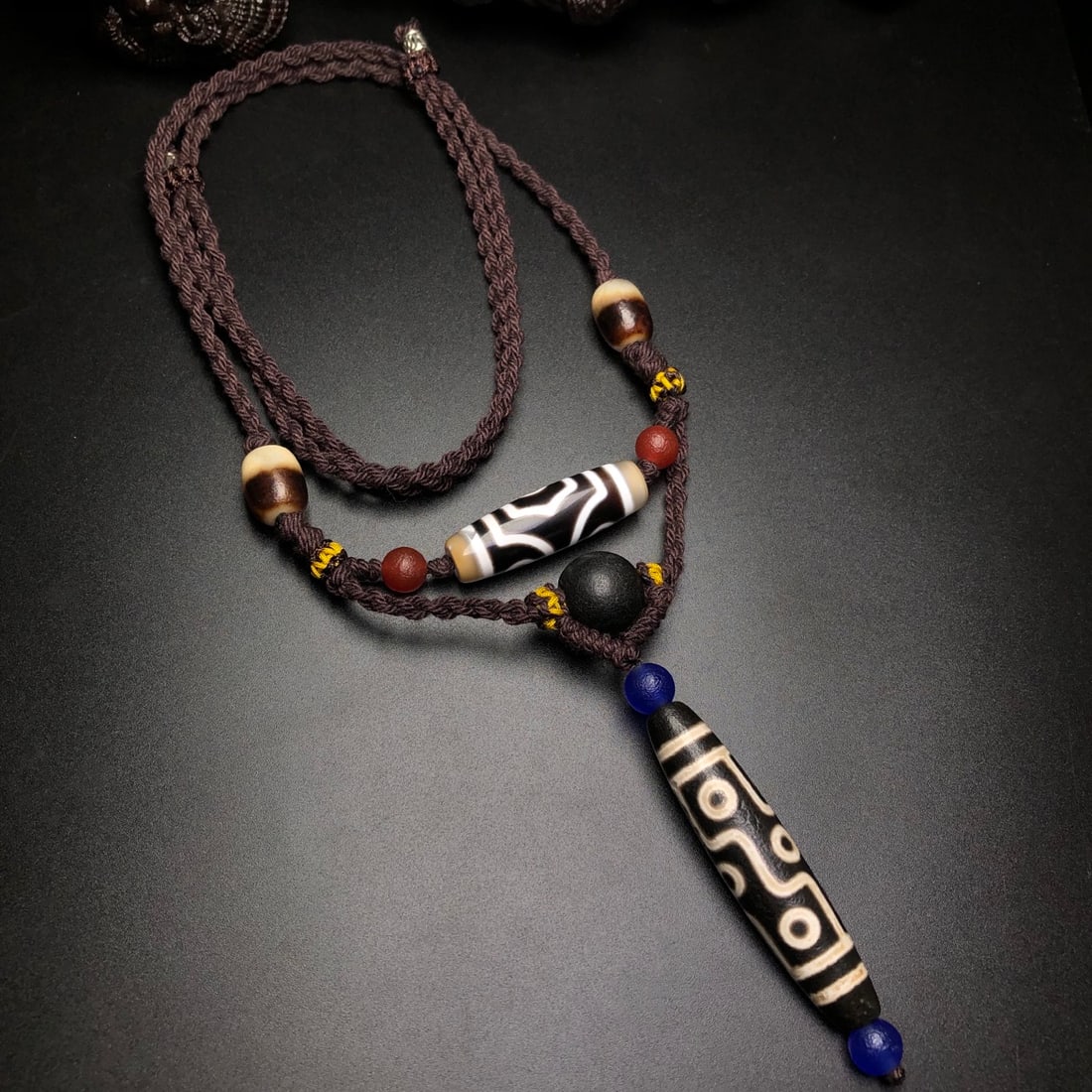 Old Tibetan Nine Eyes & Three Eyes DZI Agate Necklace - 3