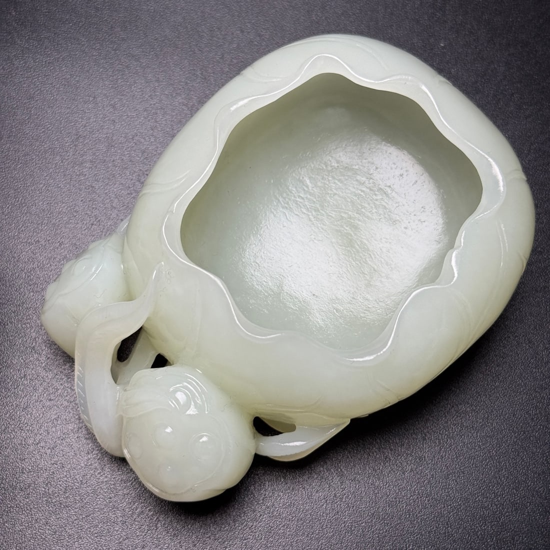 Hetian Jade Hand Carved Lotus Brush Washer - 2