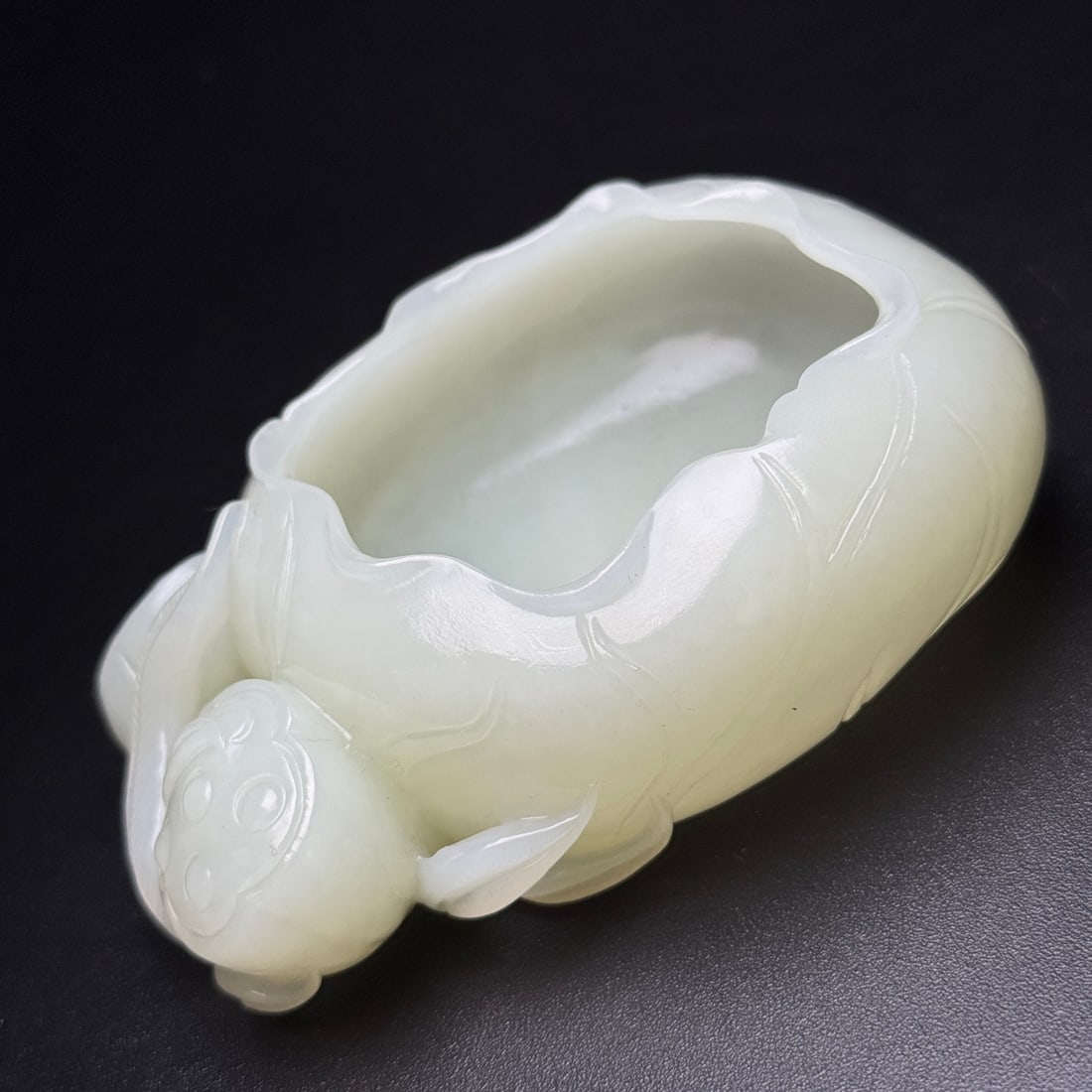 Hetian Jade Hand Carved Lotus Brush Washer - 4