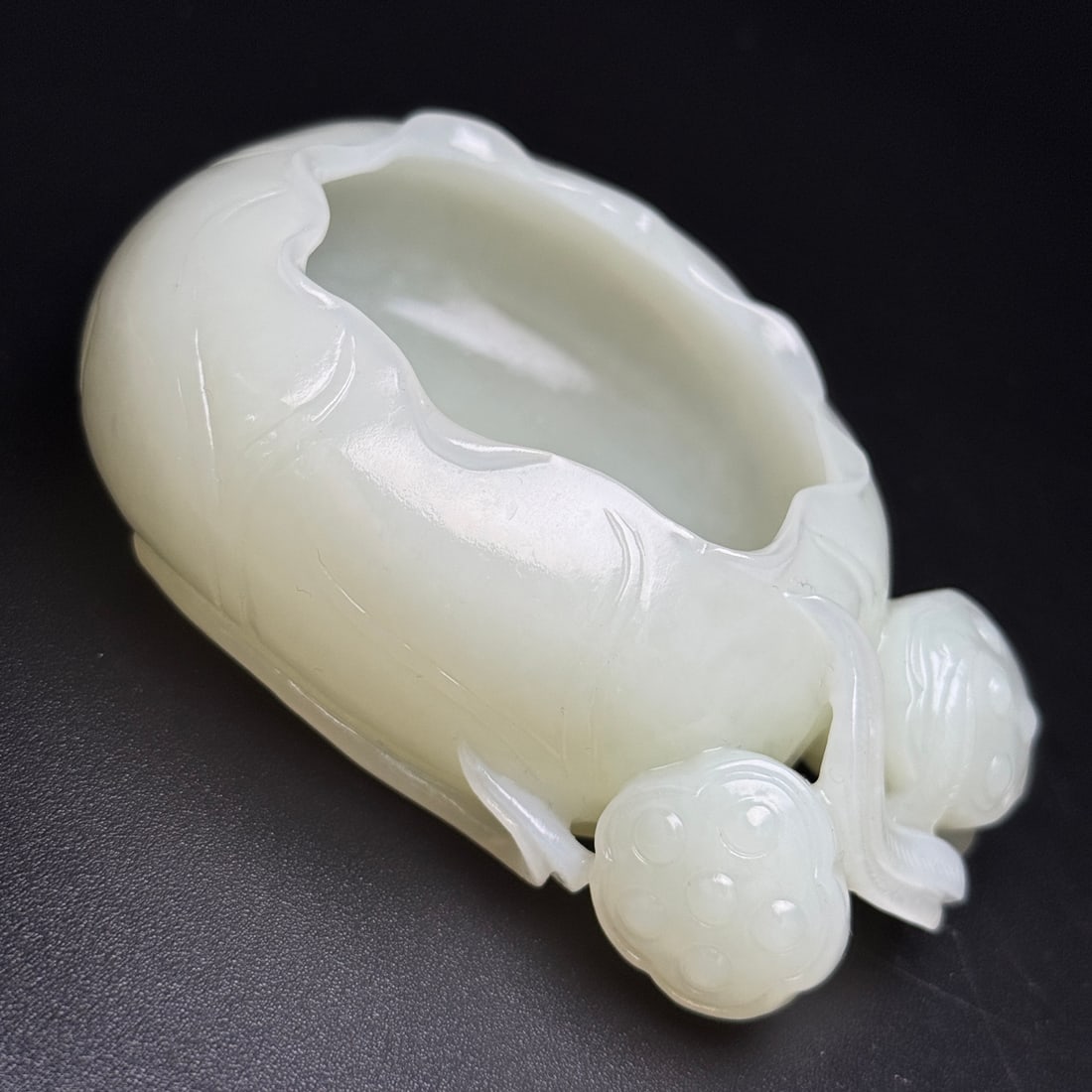 Hetian Jade Hand Carved Lotus Brush Washer - 5