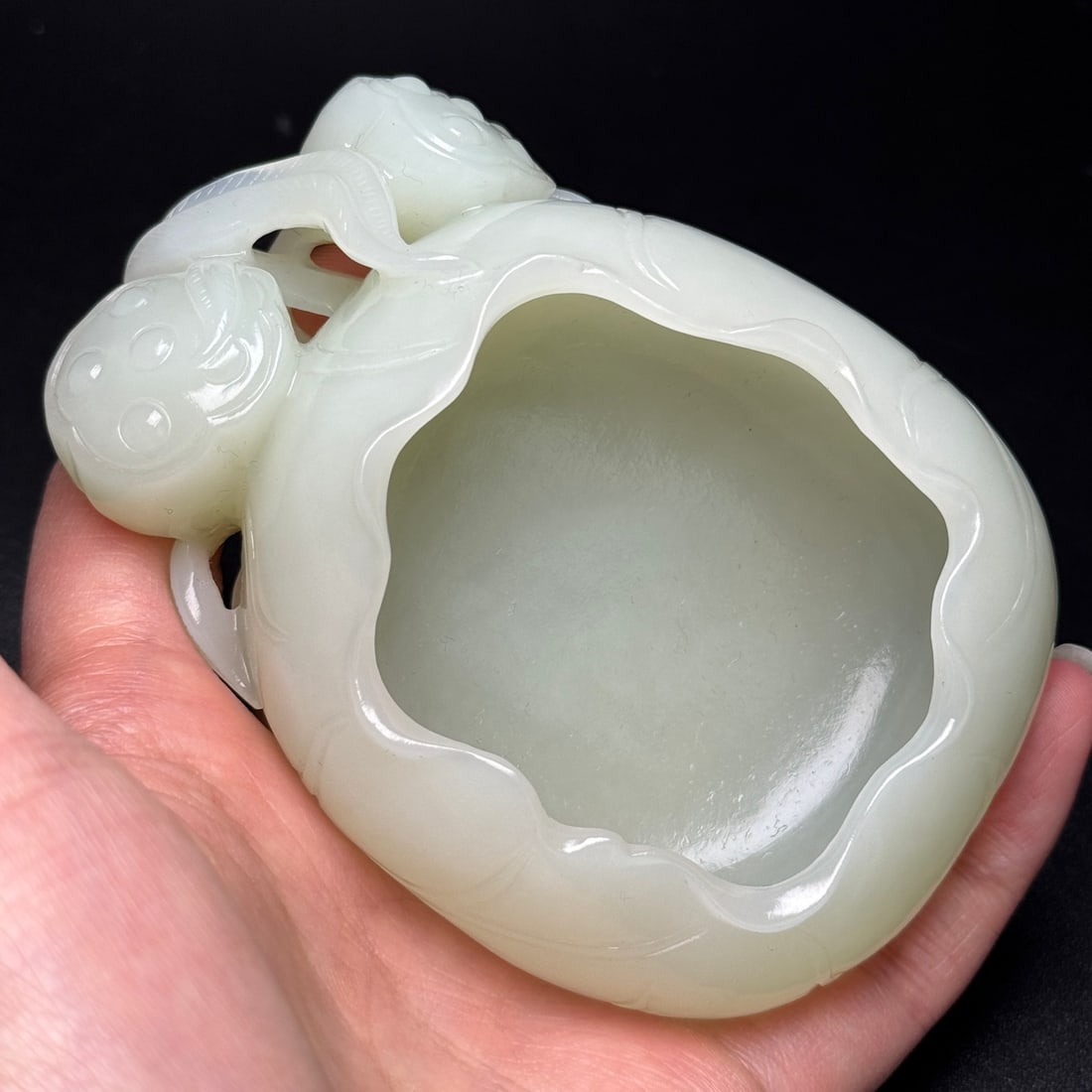 Hetian Jade Hand Carved Lotus Brush Washer - 8