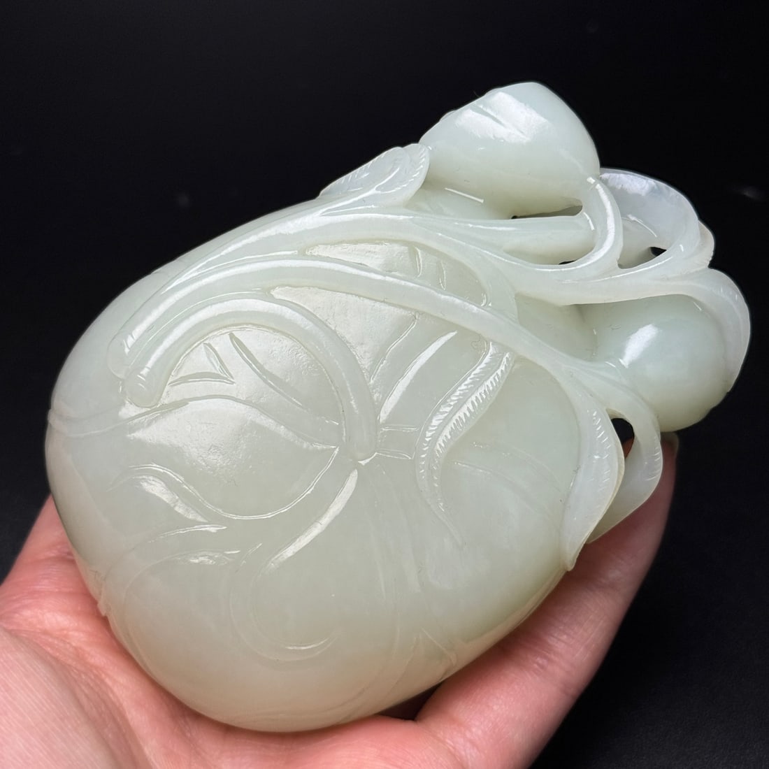 Hetian Jade Hand Carved Lotus Brush Washer - 9