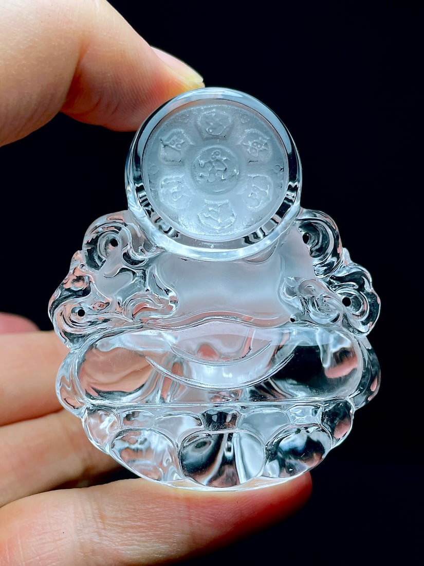White Crystal Hand Carved Yellow Jambhala Pendant with Certificate - 9