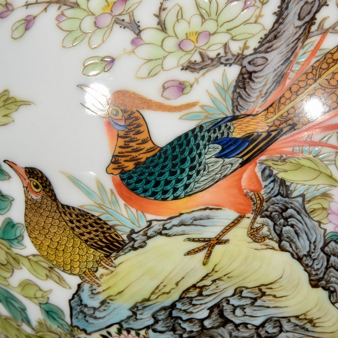 Famille Rose Porcelain Pot Flower Bird Design Yongzheng Mark - 5