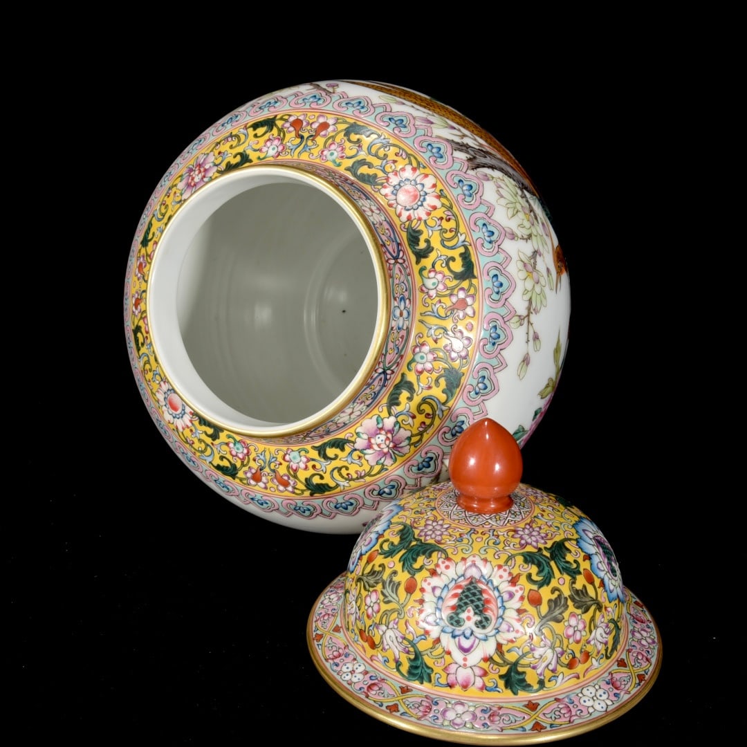 Famille Rose Porcelain Pot Flower Bird Design Yongzheng Mark - 8