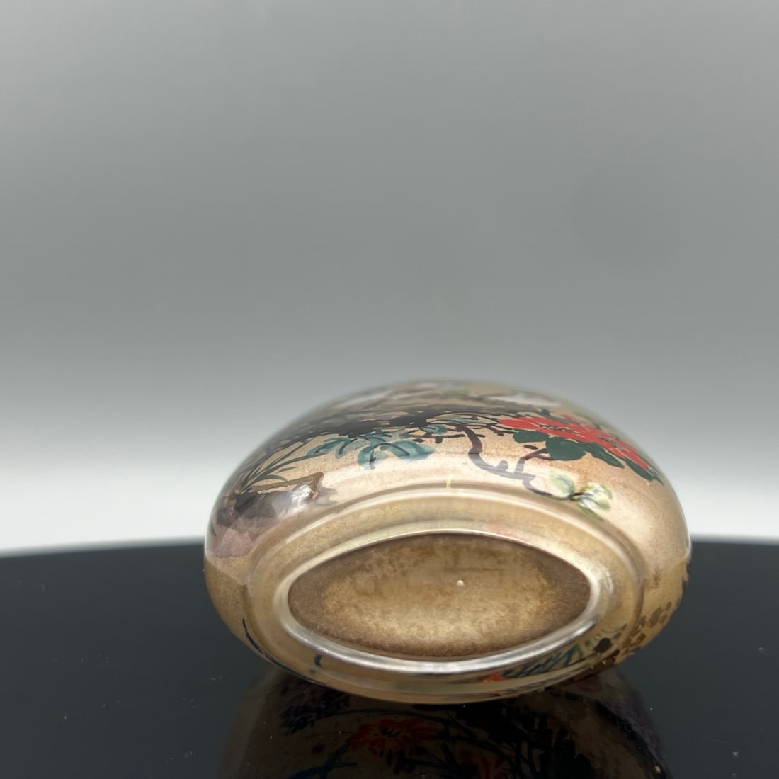 Old Peking Glass Inside Painting Flower Bird Design Snuff Bottle w Stopper - 8