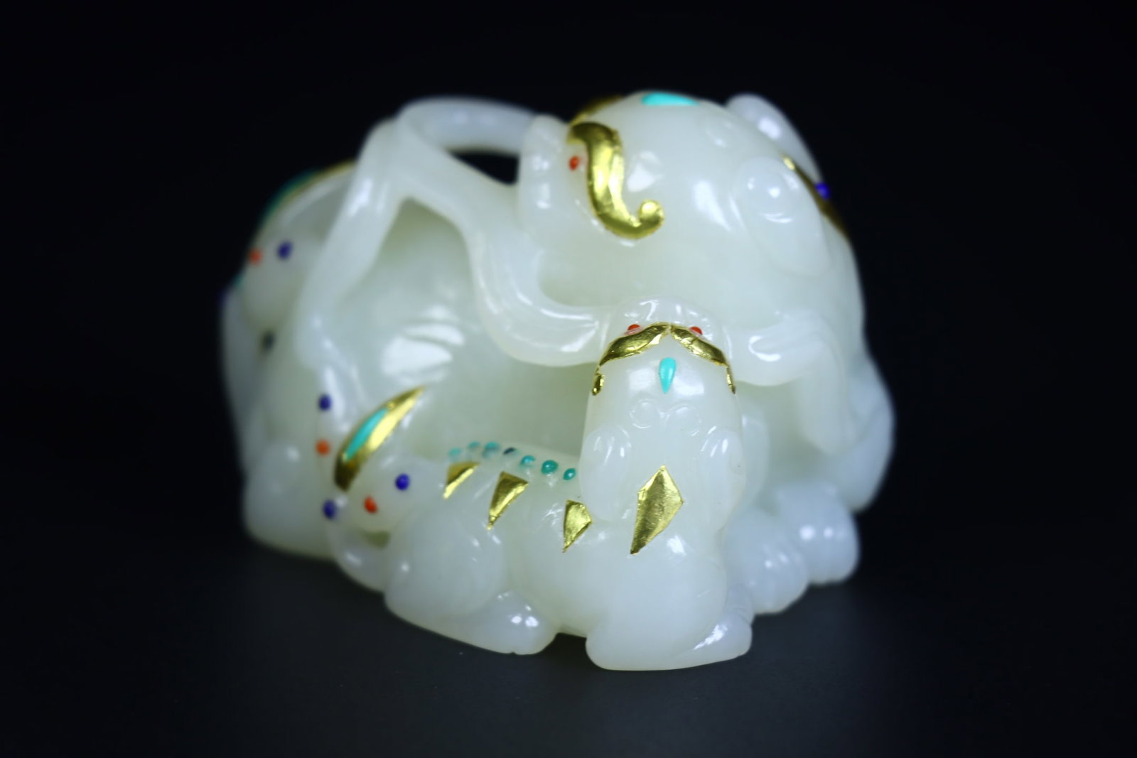 Inlay Gold,Gem Hetian Jade Beast Statue - 4