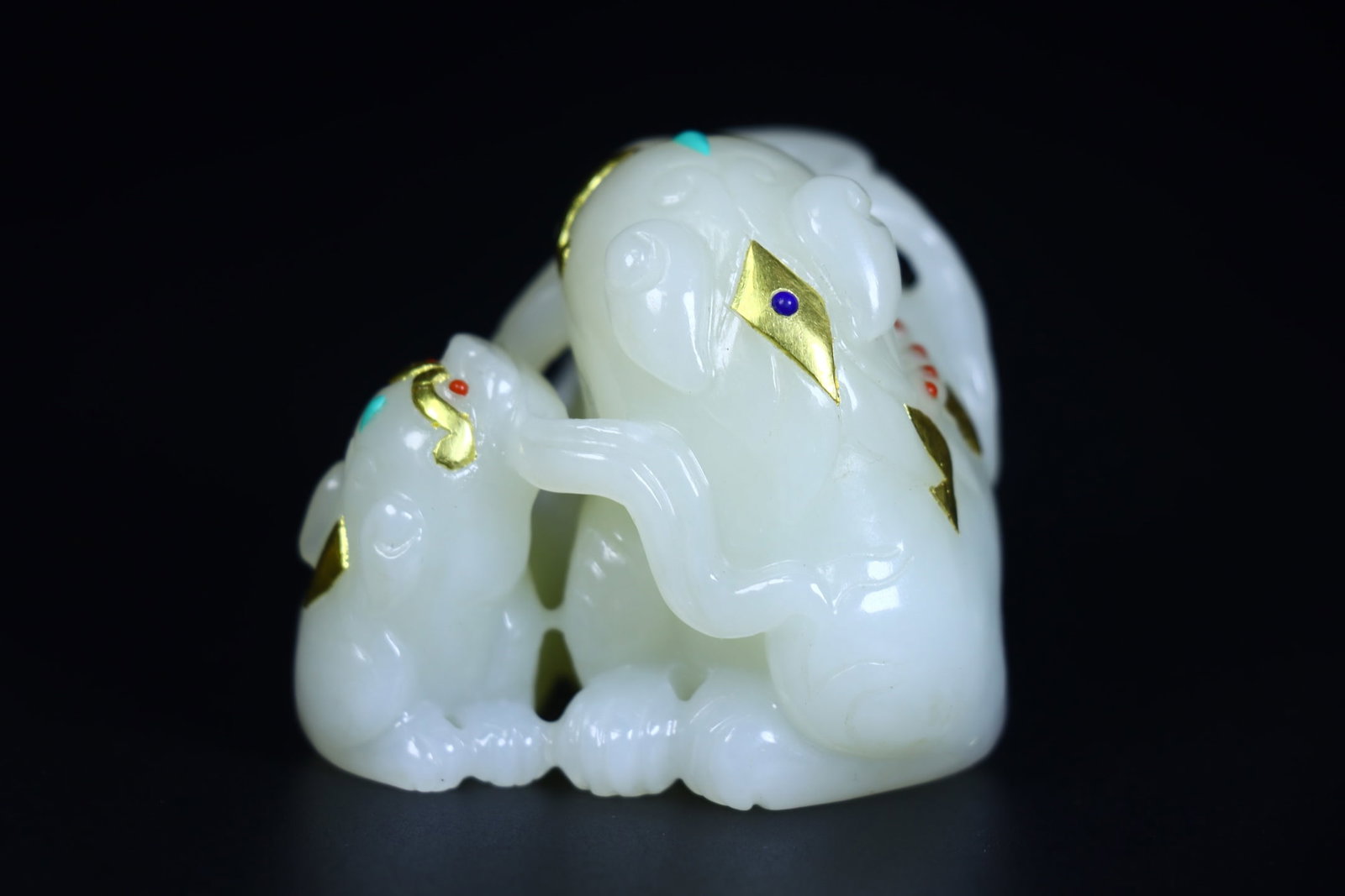 Inlay Gold,Gem Hetian Jade Beast Statue - 5
