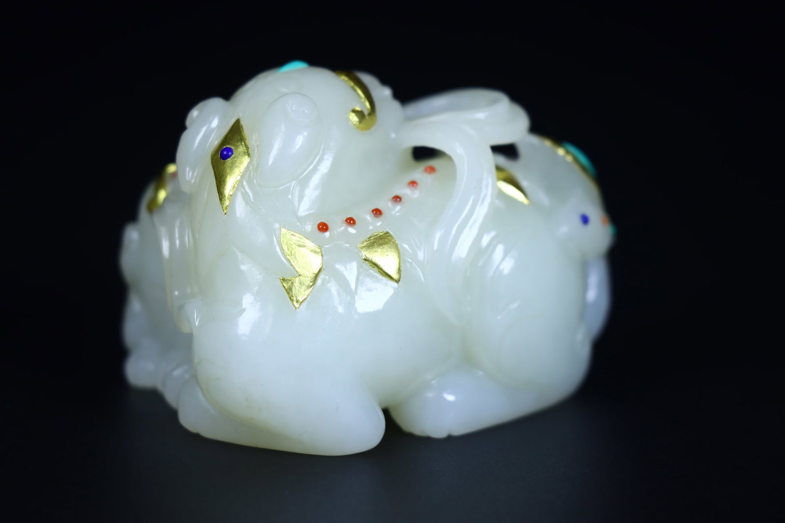 Inlay Gold,Gem Hetian Jade Beast Statue - 7