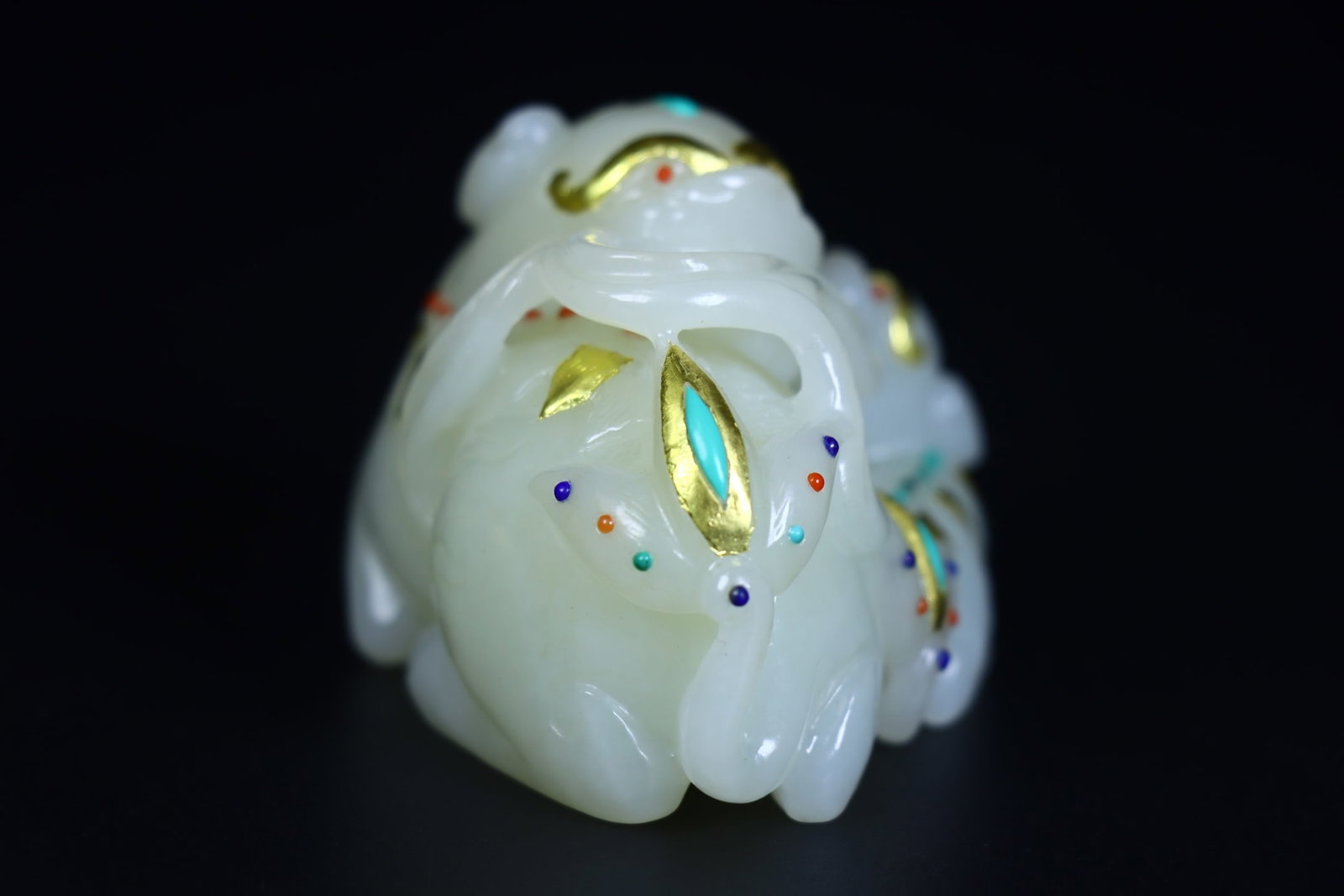 Inlay Gold,Gem Hetian Jade Beast Statue - 8