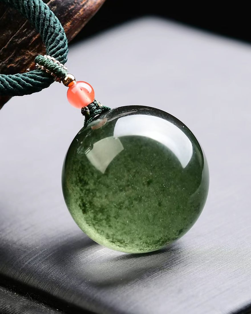 Green Crystal Lucky Ball Pendant with Certificate - 2