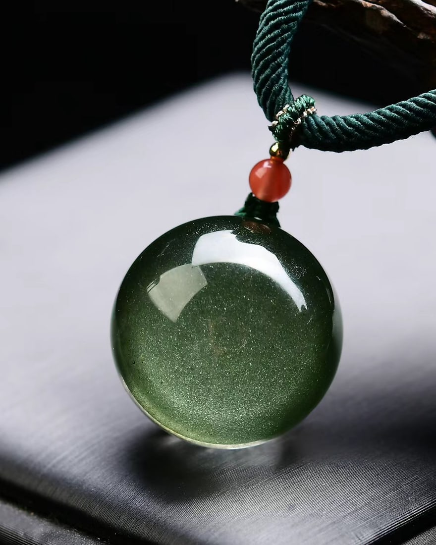 Green Crystal Lucky Ball Pendant with Certificate - 3