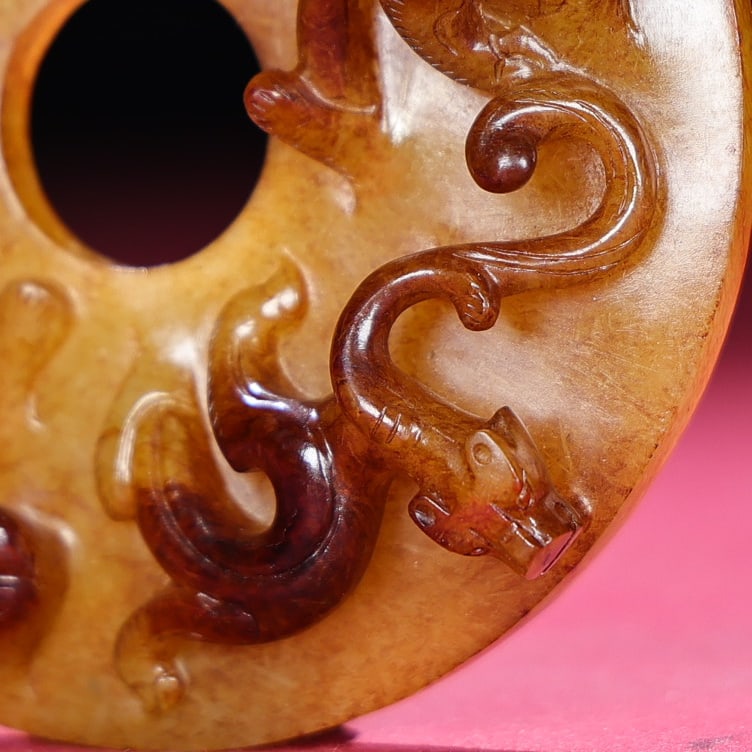 Vintage Hetian Jade Chi Dragon Bi Statue - 2