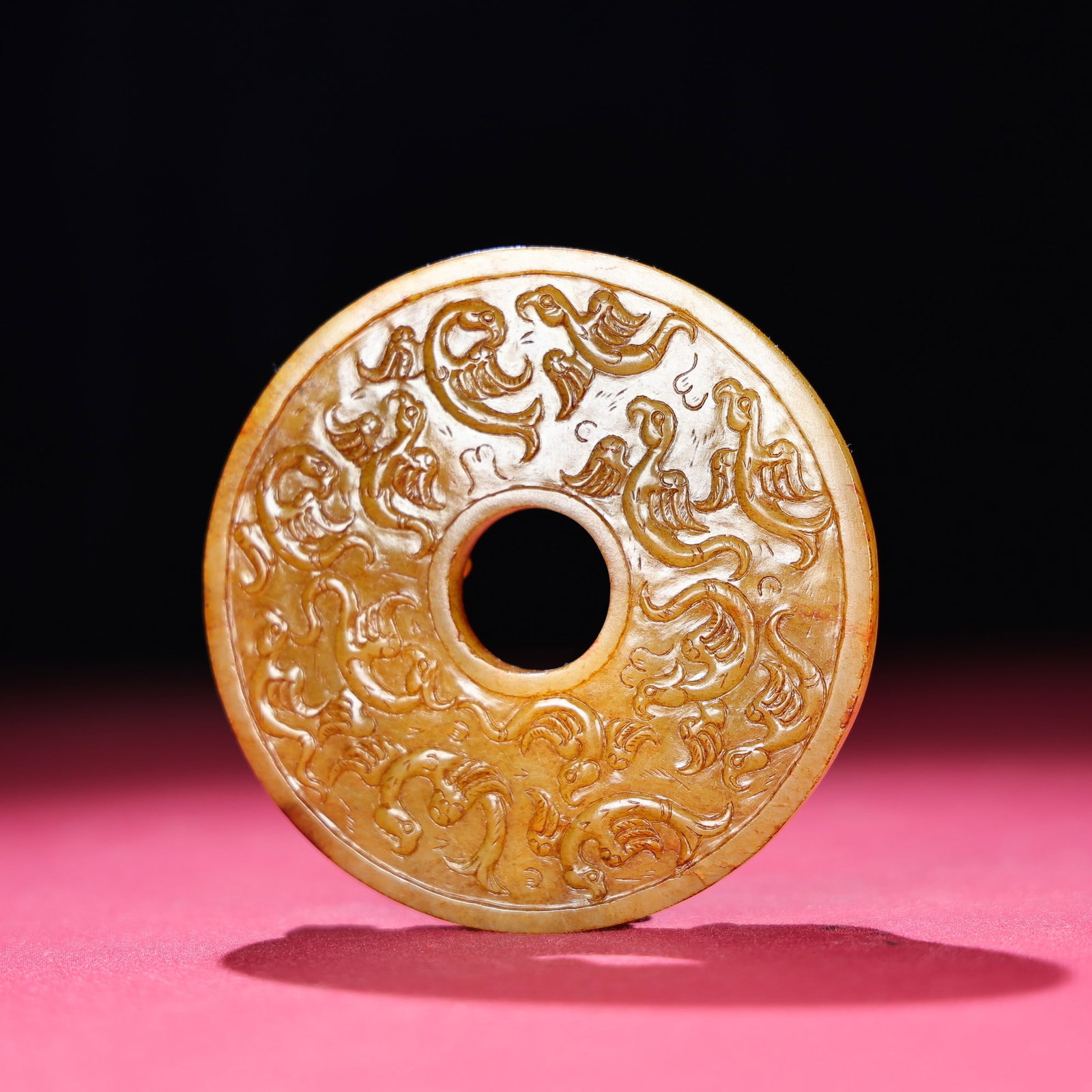 Vintage Hetian Jade Chi Dragon Bi Statue - 3