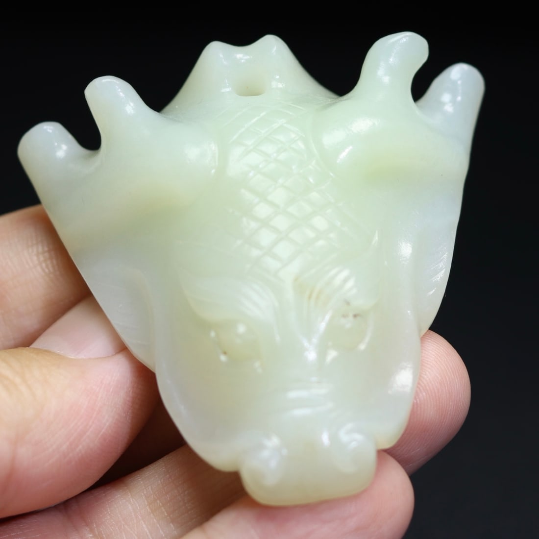 Hetian Jade Hand Carved Dragon Head Pendant - 4