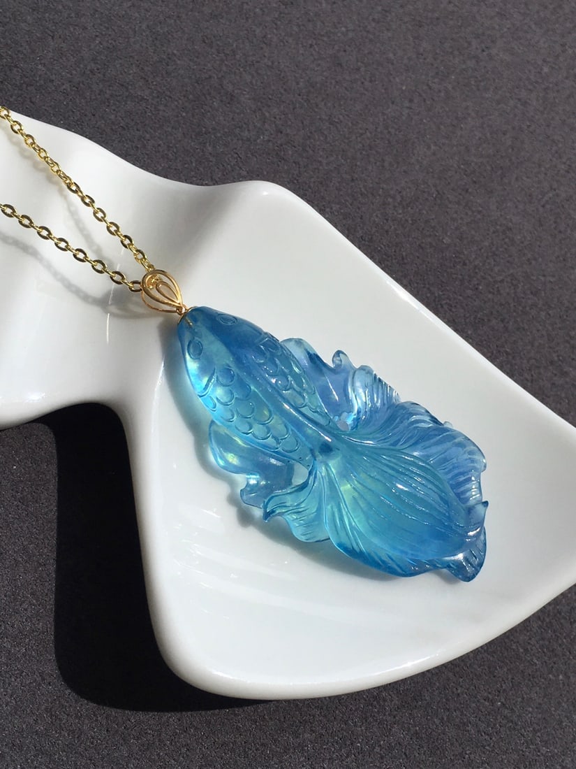 Beautiful Natural Aquamarine Goldfish Pendant - 2