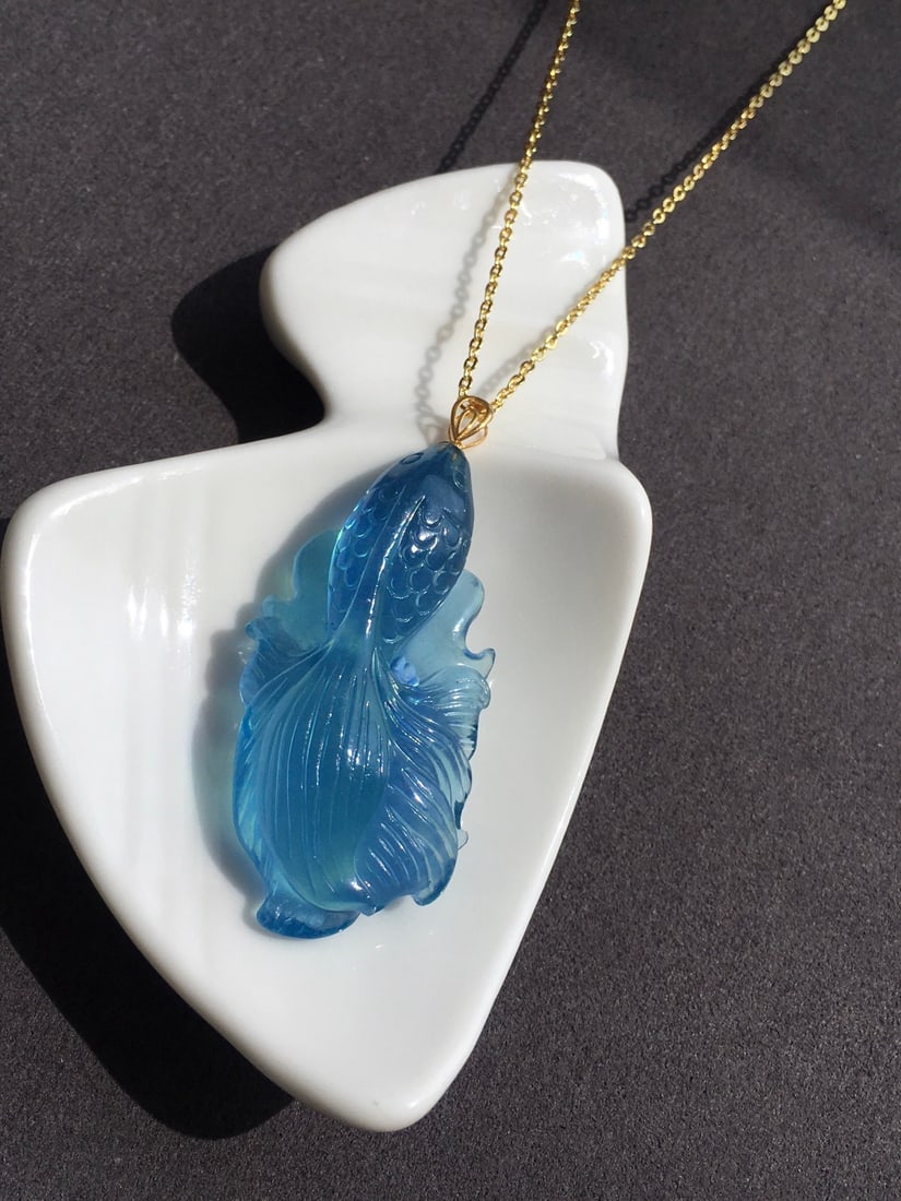 Beautiful Natural Aquamarine Goldfish Pendant - 4