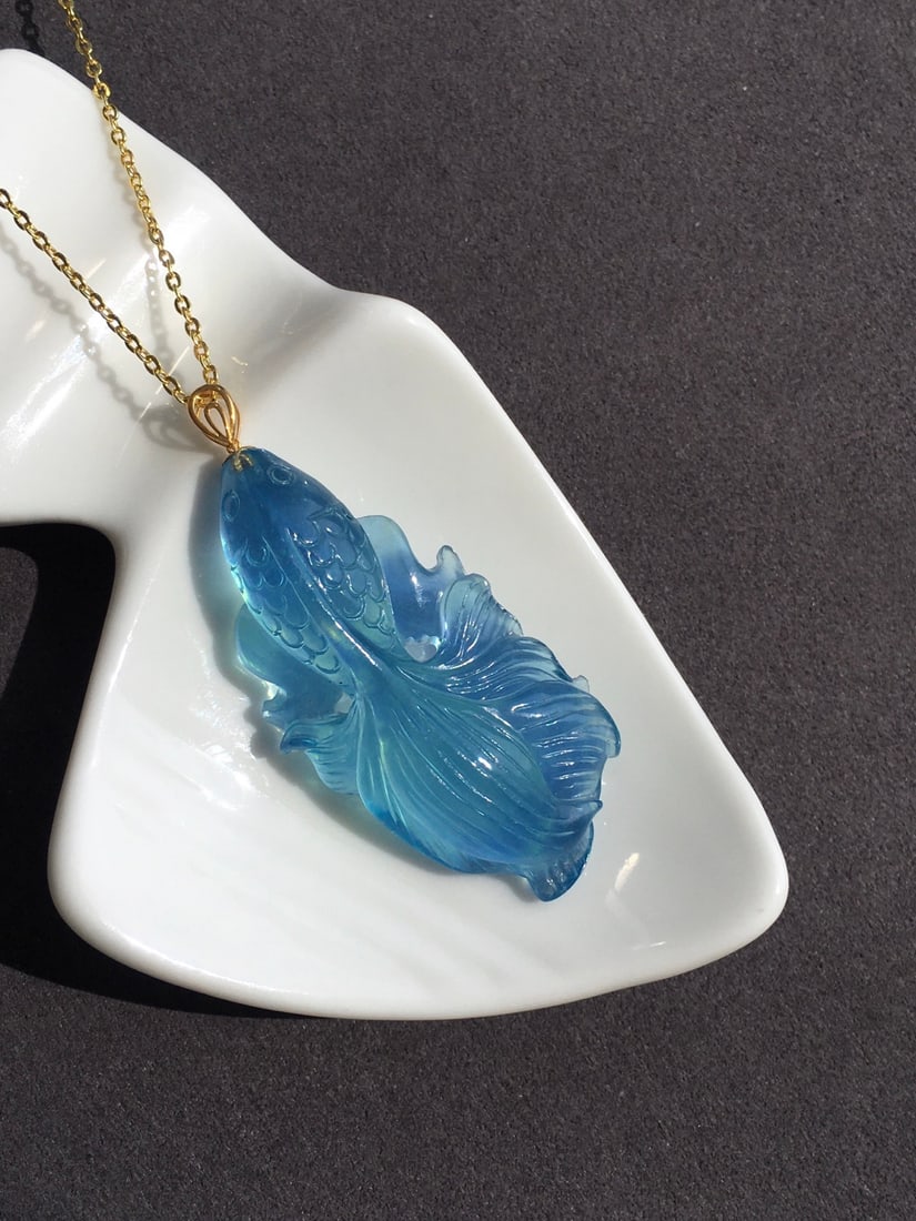Beautiful Natural Aquamarine Goldfish Pendant - 5