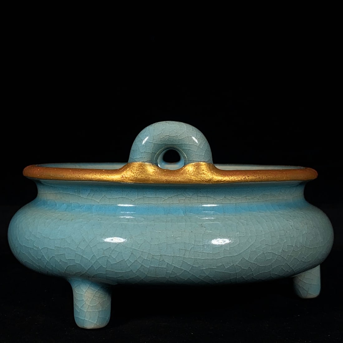 Inlay Silver Edge Ru Kiln Porcelain Double Ear Incense Burner - 2