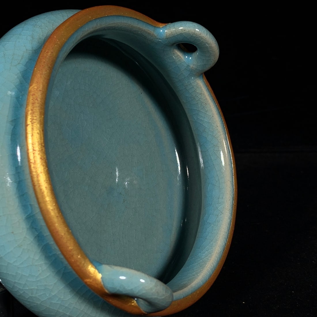 Inlay Silver Edge Ru Kiln Porcelain Double Ear Incense Burner - 5