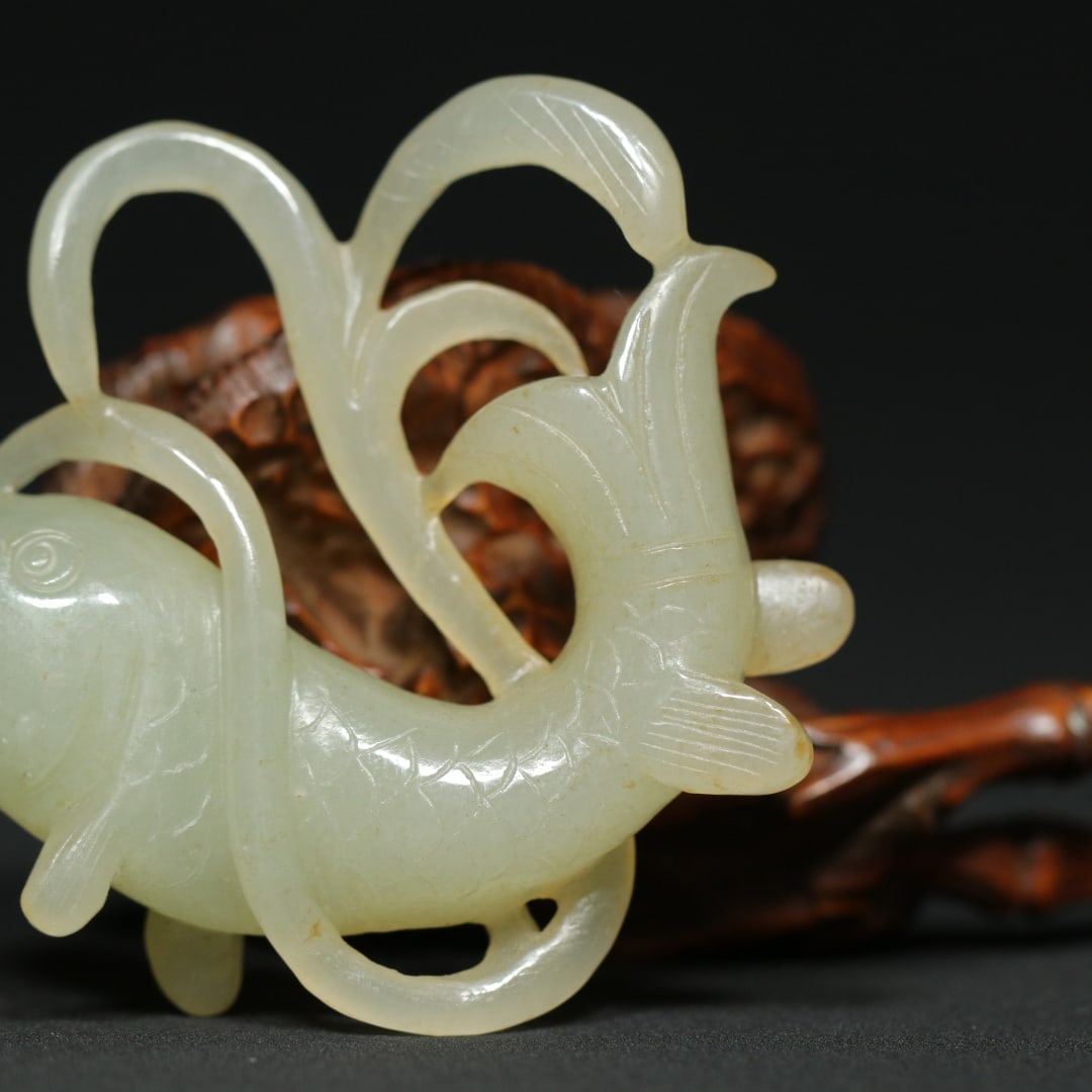 Old Hetian Jade Pendant - Fish - 5