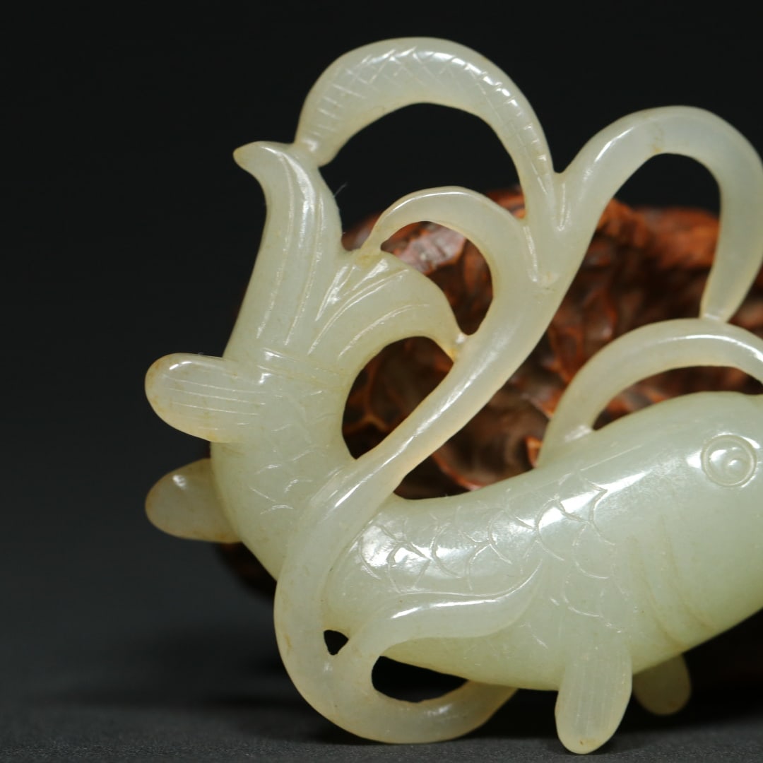 Old Hetian Jade Pendant - Fish - 7