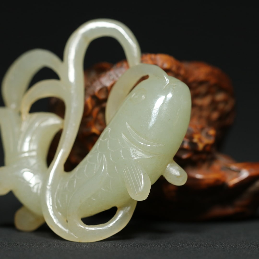 Old Hetian Jade Pendant - Fish - 9