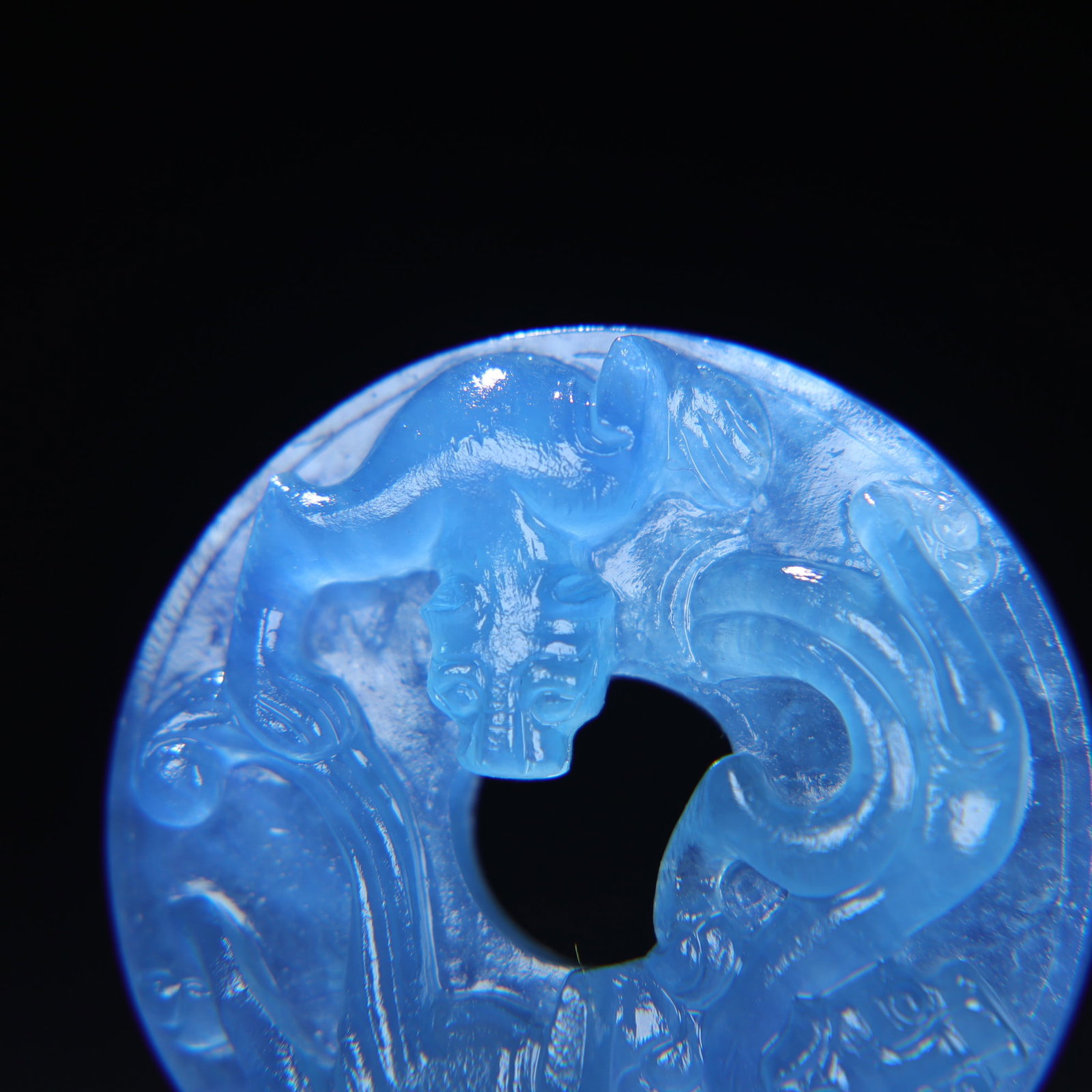Beautiful Natural Aquamarine Hand Carved Chi Dragon Pendant - 3