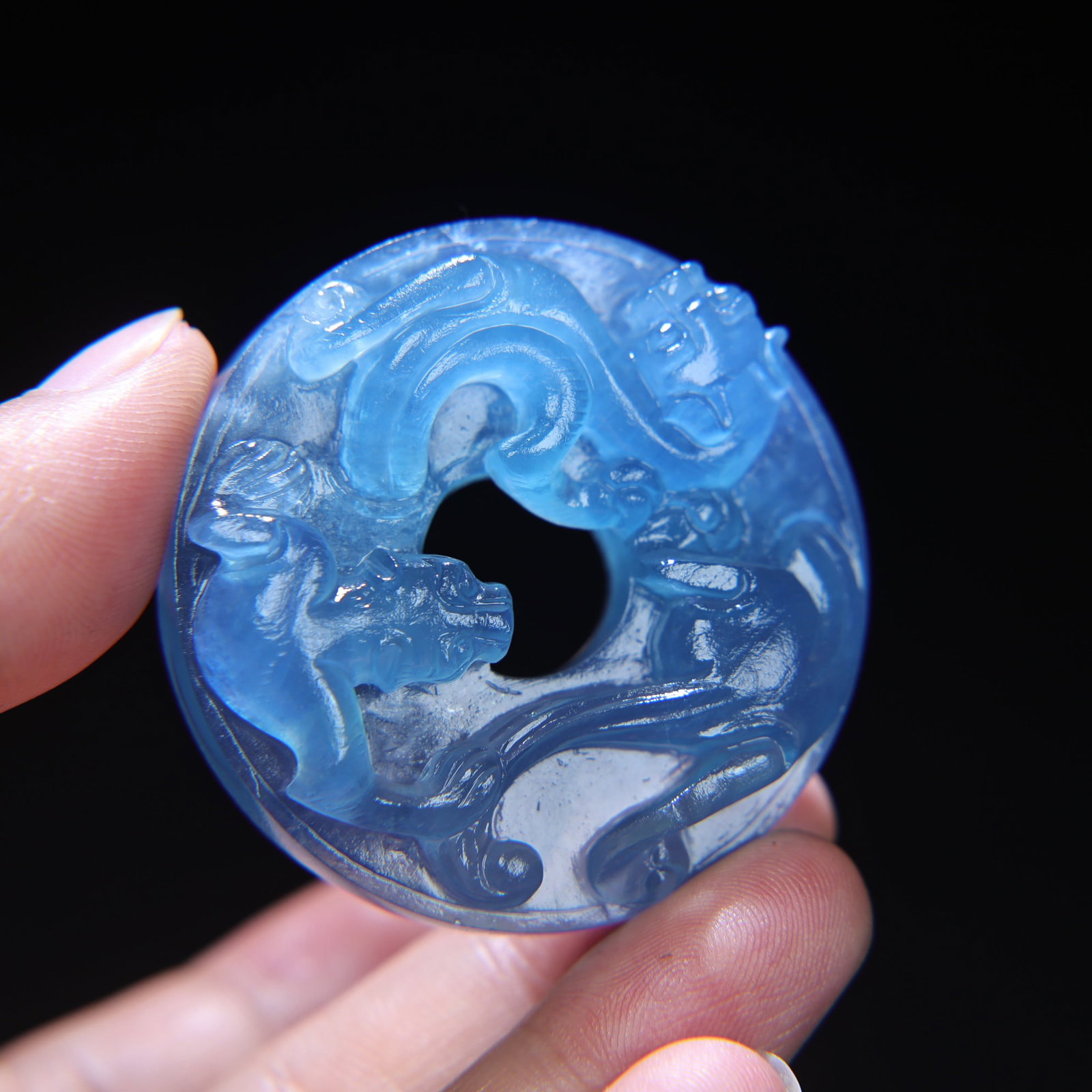 Beautiful Natural Aquamarine Hand Carved Chi Dragon Pendant - 7