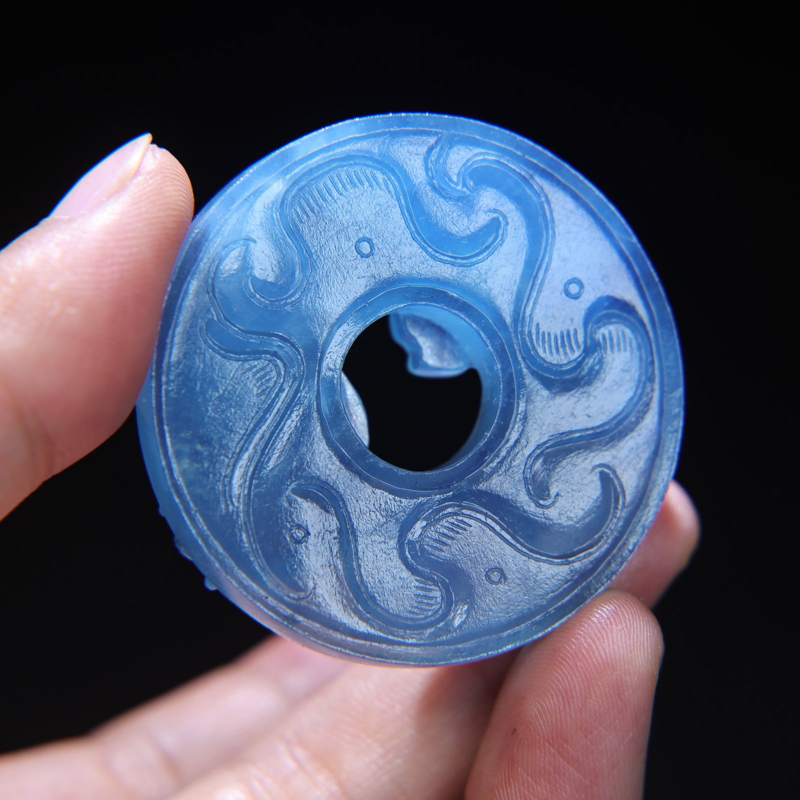 Beautiful Natural Aquamarine Hand Carved Chi Dragon Pendant - 8