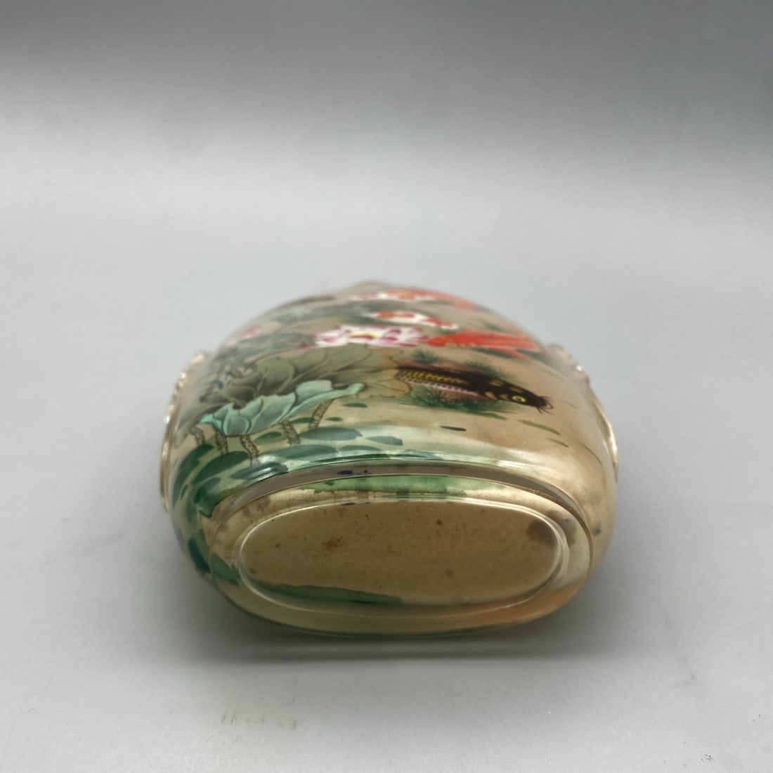 Old Peking Glass Inside Painting Fish Lotus Snuff Bottle - 8