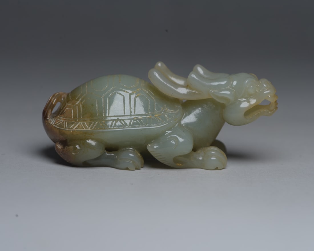 Hetian Jade Hand Carved Dragon Turtle Statue Pendant - 2